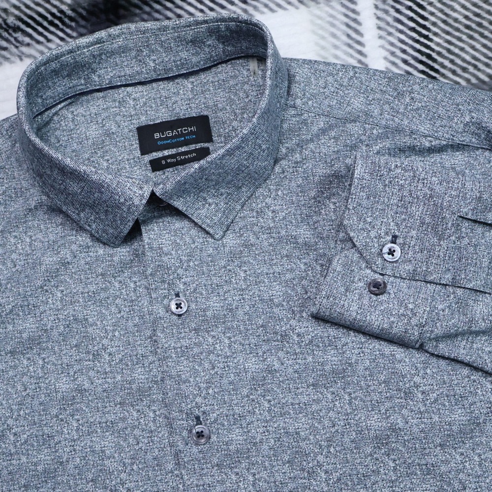 Bugatchi OoohCotton Tech Blue Heathered 8 Way Stretch Button Down Shirt XL